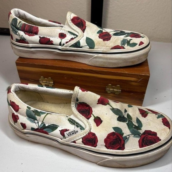Vans Shoes - Vans‎ Classic Slip On Rose Floral White Canvas Sneakers Shoes W5.5 M4 Whimsigoth